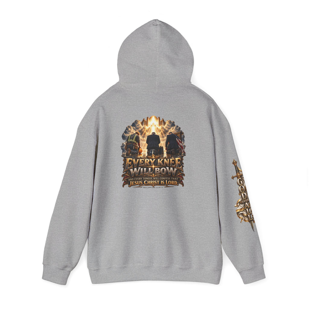 Religious Hoodie — “Every Knee Will Bow / One God, One Salvation” Christian Pullover
