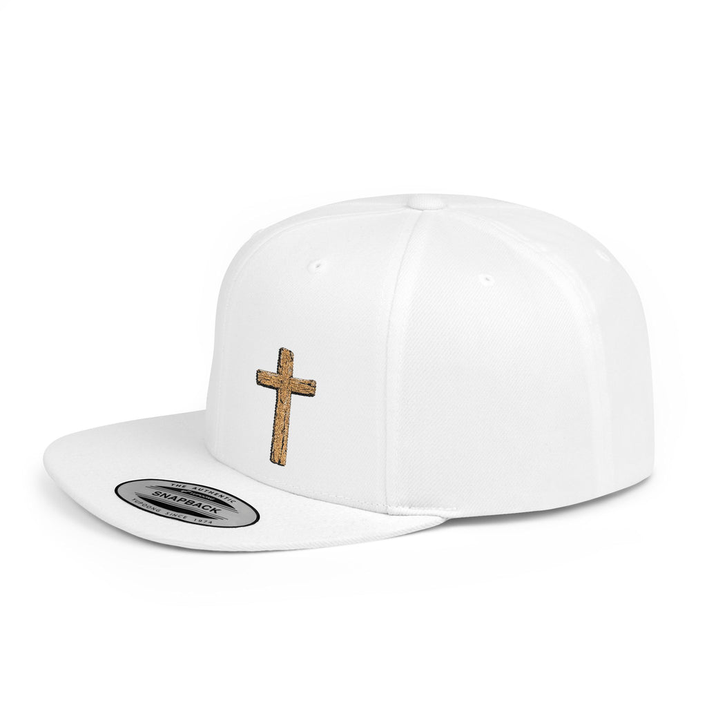 Gold Glitter Cross Flat Bill Snapback Hat