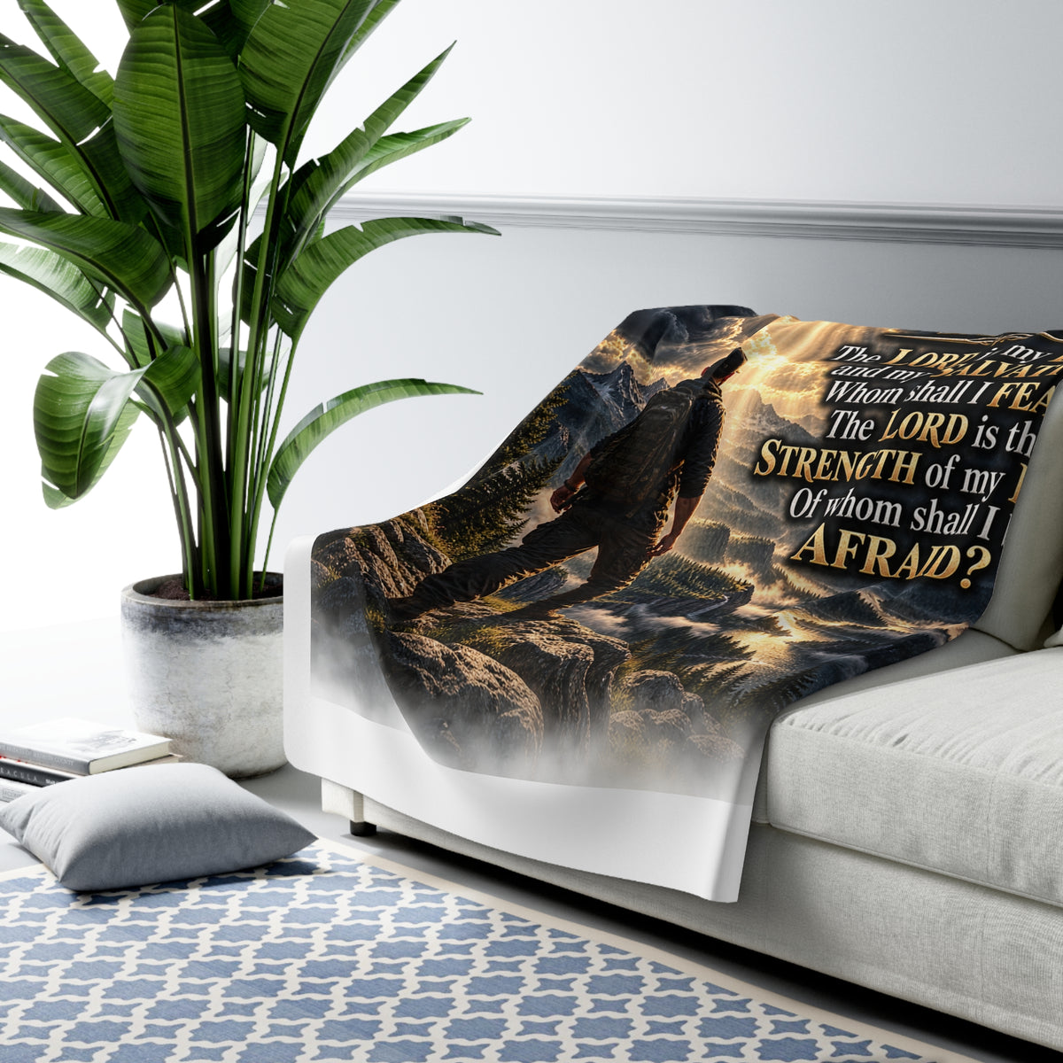 Psalm 27:1 Sherpa Fleece Blanket – Christian Scripture Throw