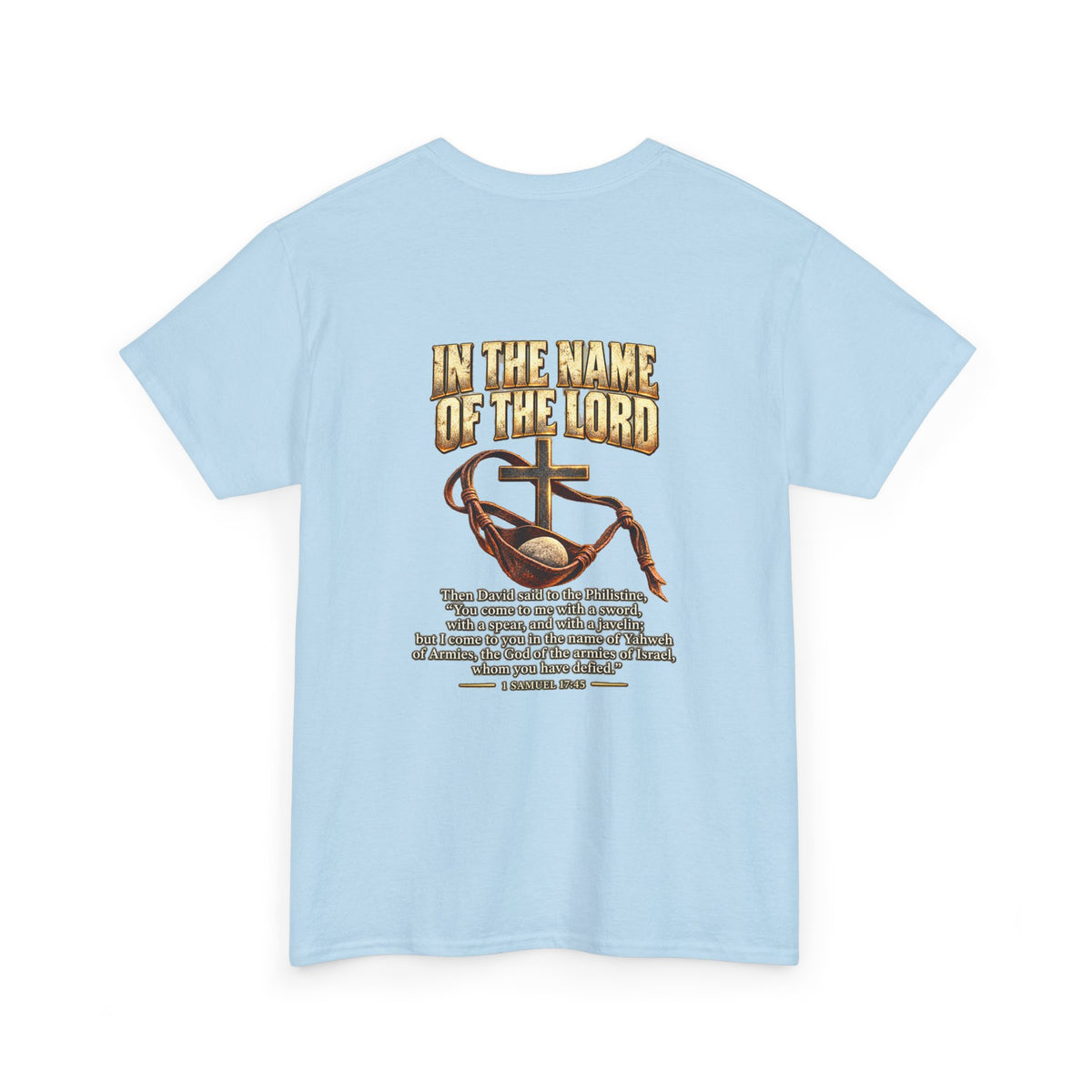 Christian Faith T-Shirt — "In the Name of the Lord" Cross & Scripture Graphic Tee