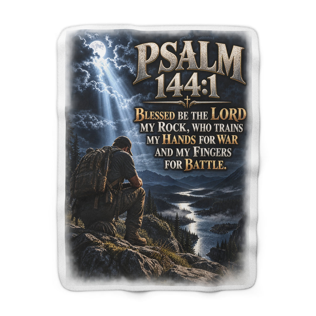 Psalm 144:1 Christian Sherpa Fleece Blanket – Blessed Be the Lord