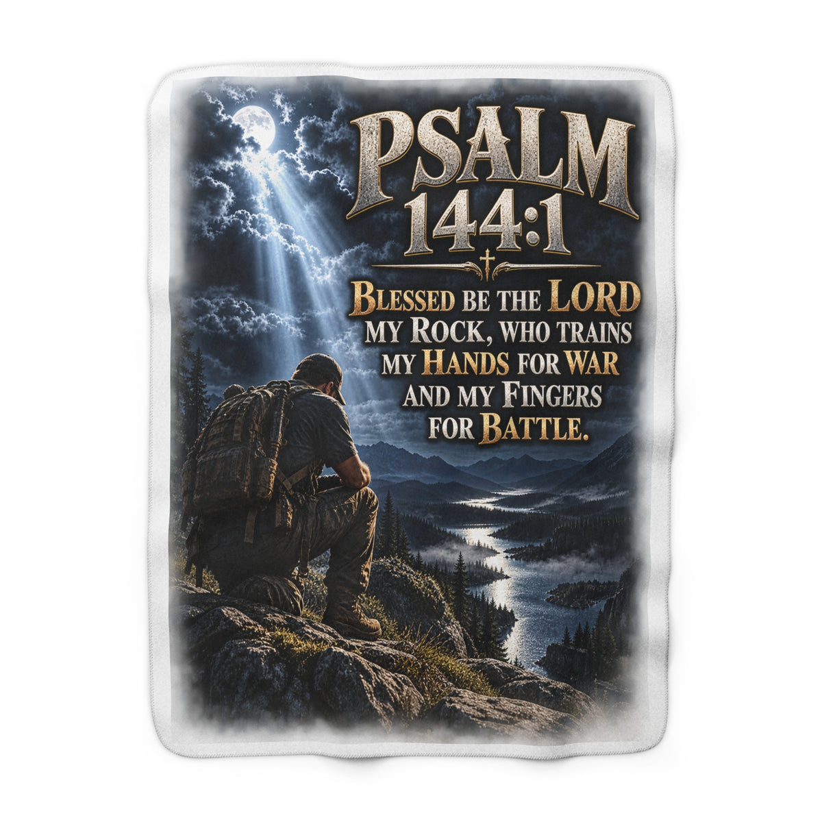 Psalm 144:1 Christian Sherpa Fleece Blanket – Blessed Be the Lord