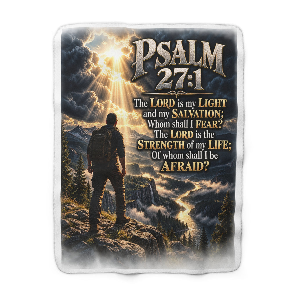 Psalm 27:1 Sherpa Fleece Blanket – Christian Scripture Throw