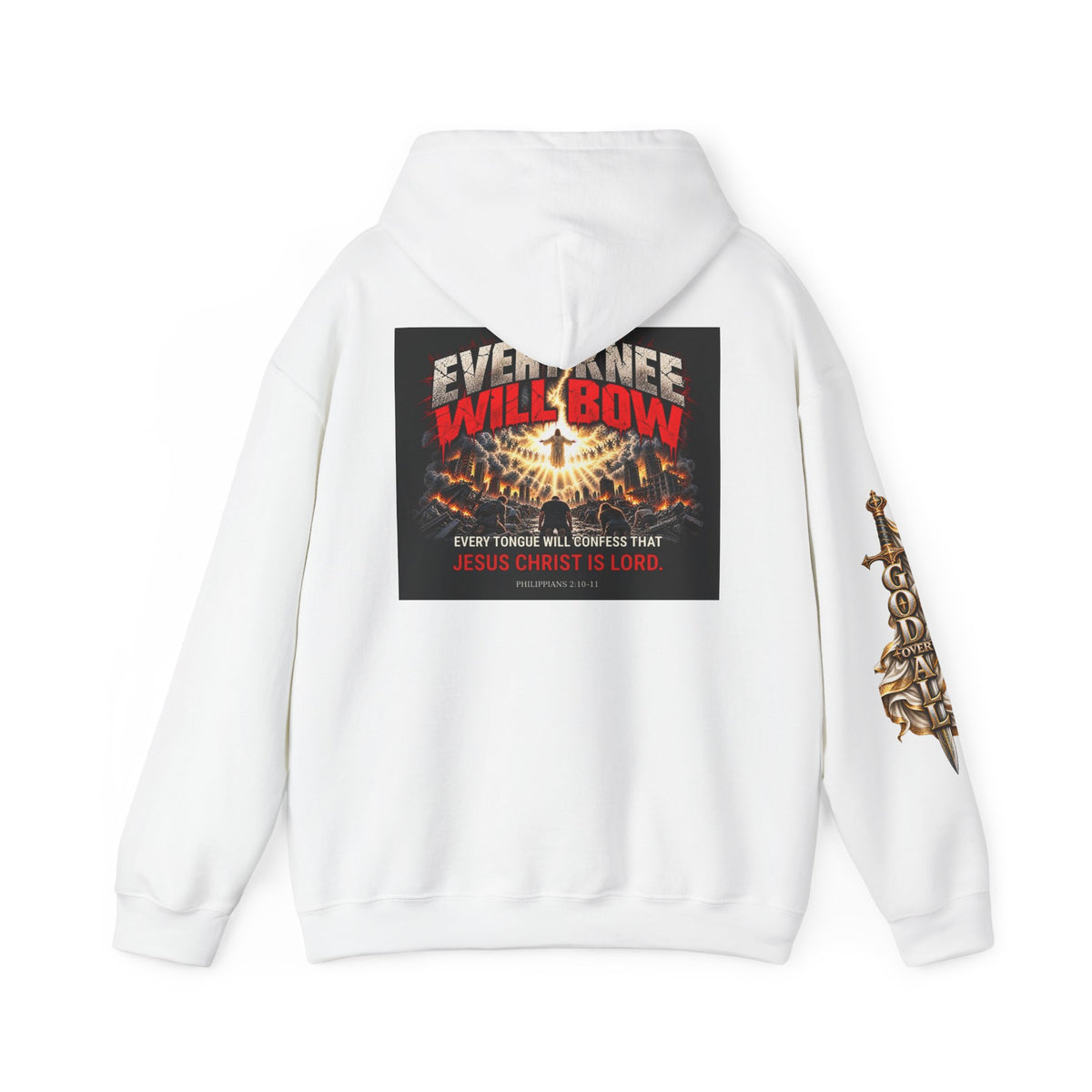 Christian Graphic Hoodie — "Everyone Will Bow" Cross Design