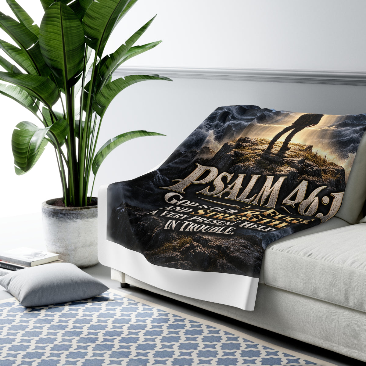 Psalm 46:1 God Is Our Refuge Sherpa Fleece Blanket