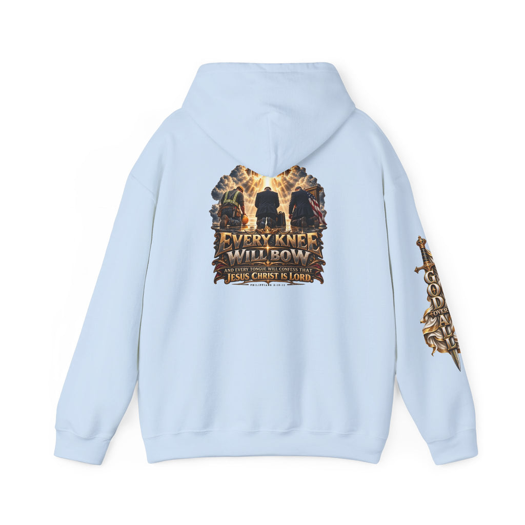 Religious Hoodie — “Every Knee Will Bow / One God, One Salvation” Christian Pullover