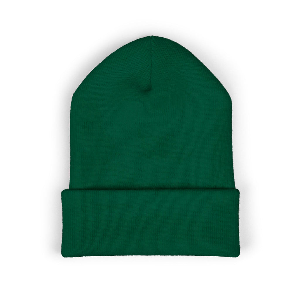 Embroidered Gold Cross Cuffed Beanie — Minimal Faith Winter Hat