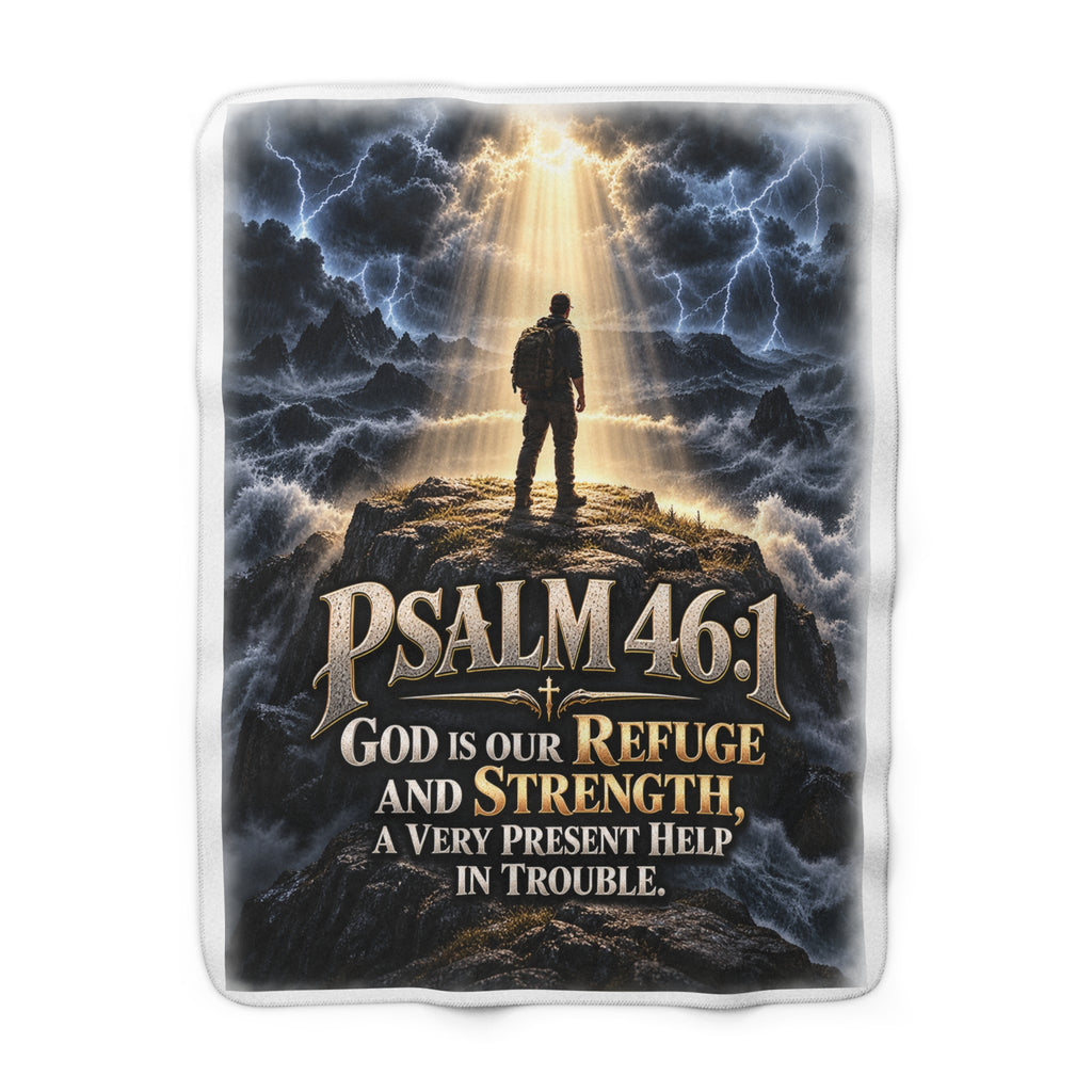 Psalm 46:1 God Is Our Refuge Sherpa Fleece Blanket