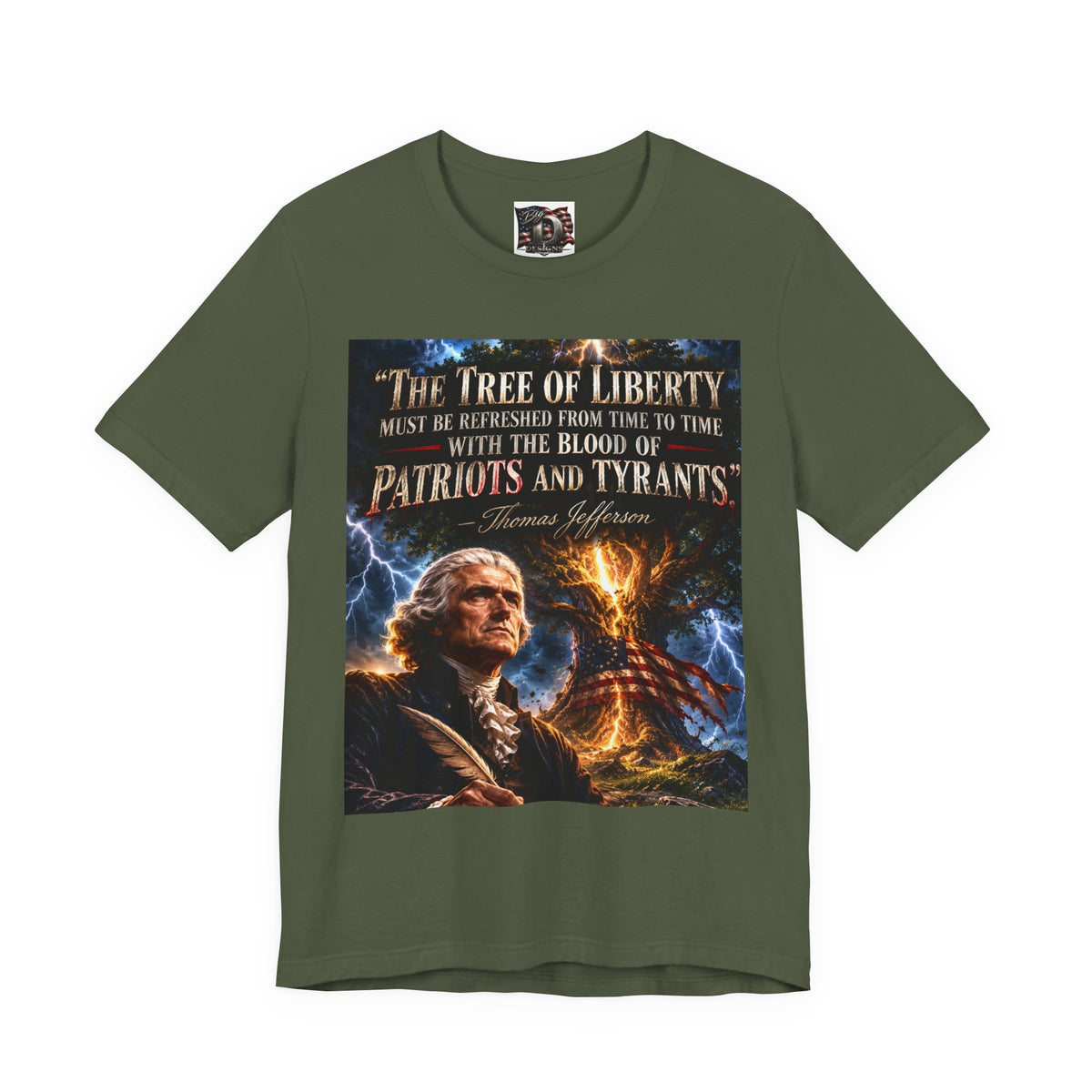 Tree of Liberty quote Tee | George Washington portrait, lightning, dramatic patriotic design