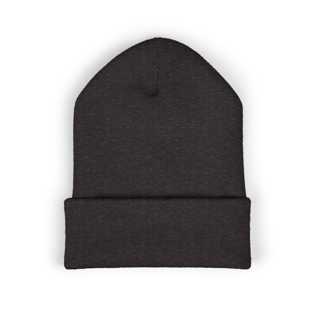 Embroidered Gold Cross Cuffed Beanie — Minimal Faith Winter Hat