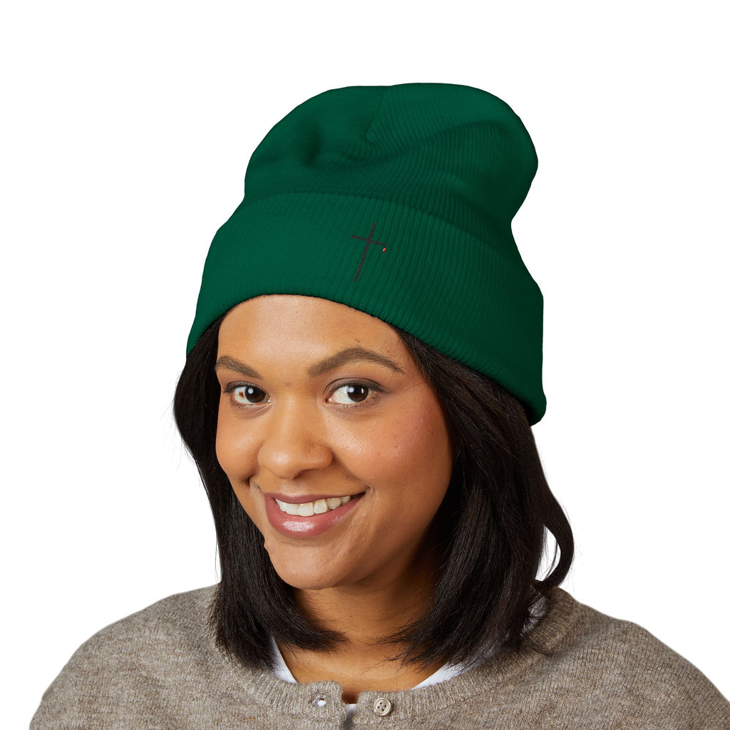 Embroidered Minimal Cross Cuffed Beanie