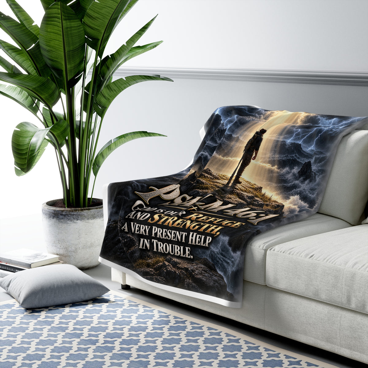 Psalm 46:1 God Is Our Refuge Sherpa Fleece Blanket