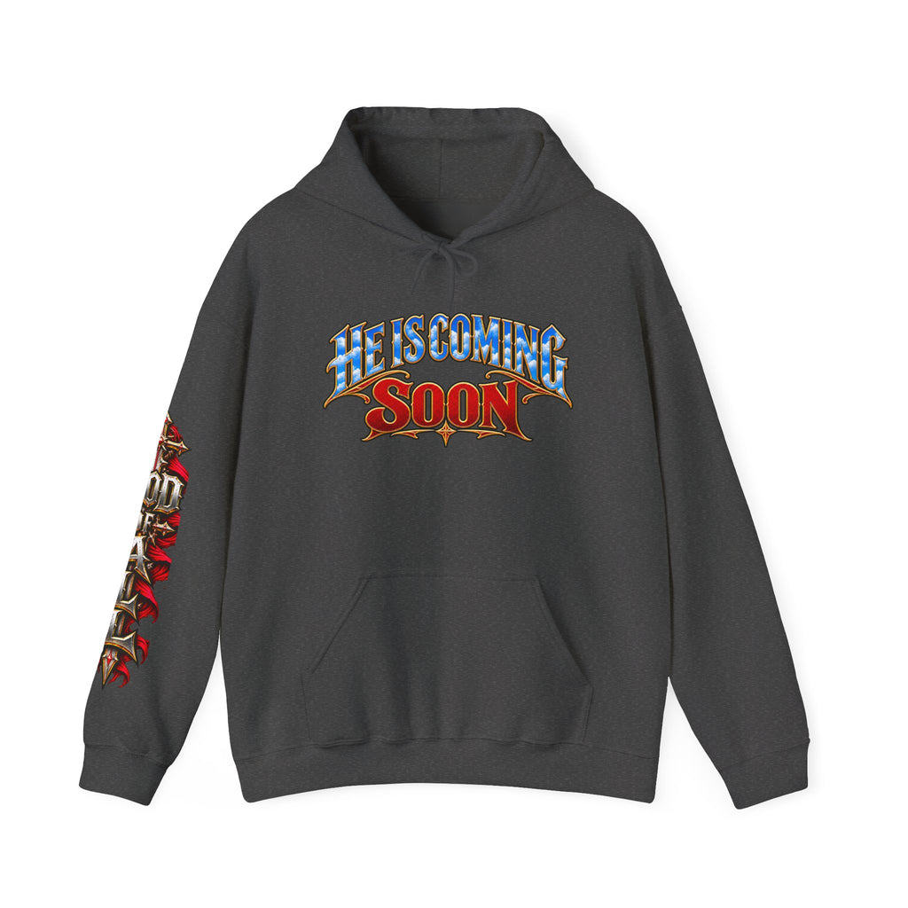 He Is Coming Soon Christian Hoodie – Front, Back & Sleeve Design