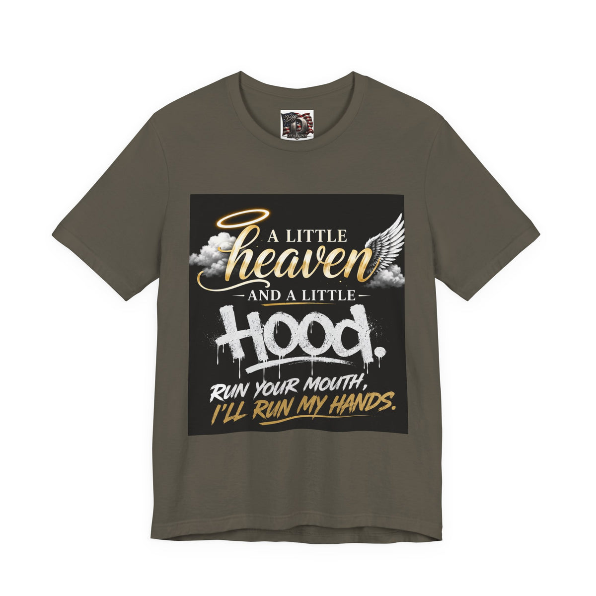 A Little Heaven and a Little Hood T-Shirt | Script Angel Wings Graphic, Bold Street Quote