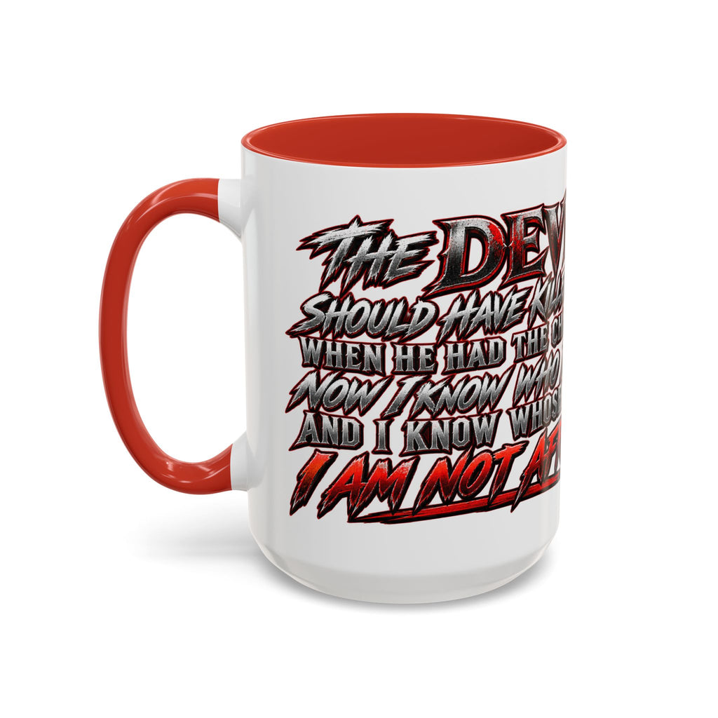 Christian Faith Mug – “Evil Never Killed Me” Cross Coffee Mug