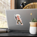 Grizzled Soldier Cartoon Sticker — Kiss-Cut Vinyl Decal of Wild Elder with Rifle