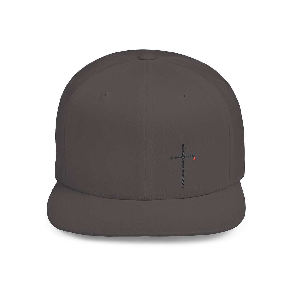 Embroidered Cross Snapback Hat — Minimal Christian Flat Bill Cap