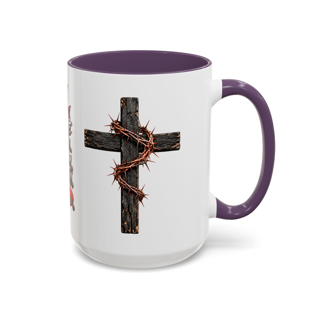Christian Faith Mug – “Evil Never Killed Me” Cross Coffee Mug