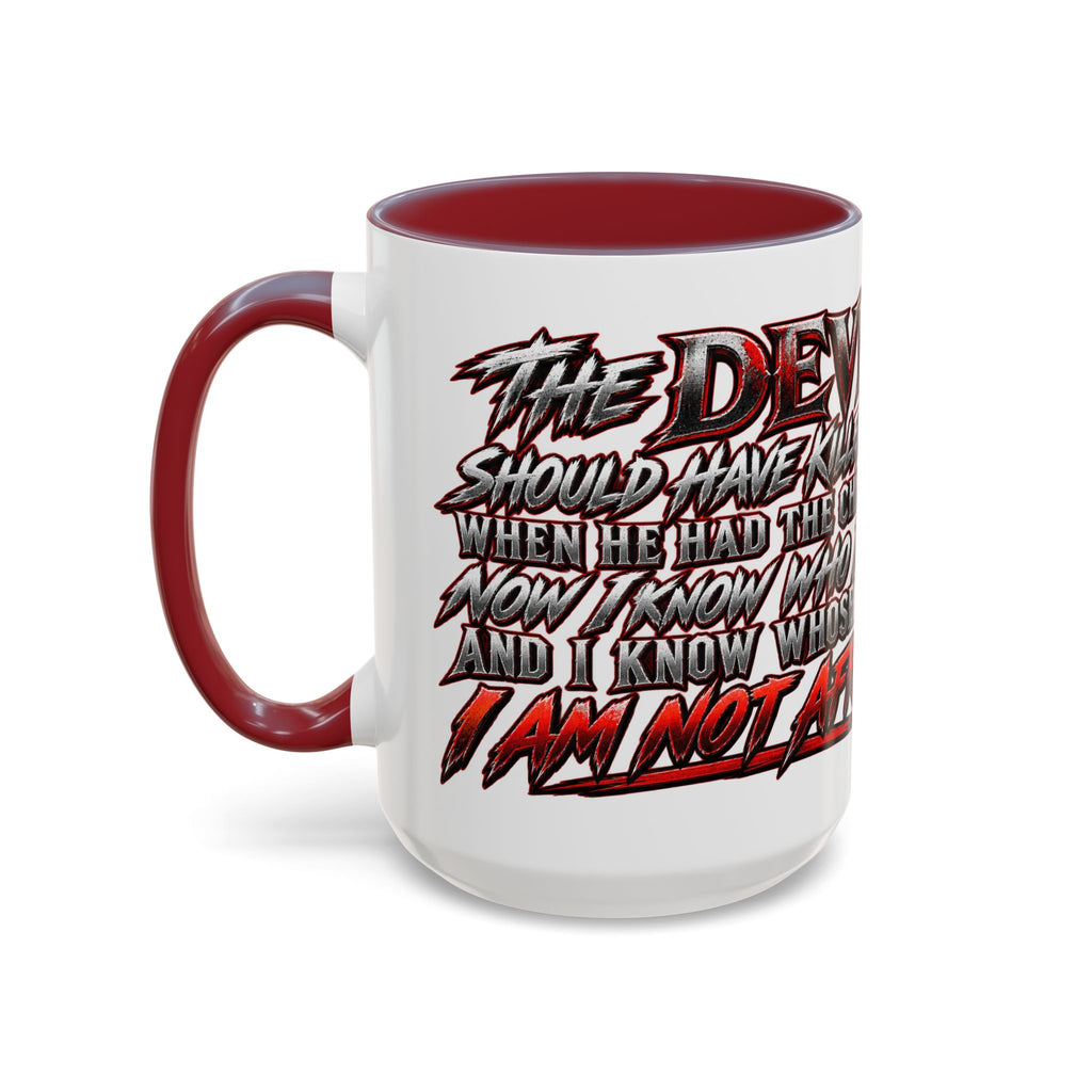 Christian Faith Mug – “Evil Never Killed Me” Cross Coffee Mug