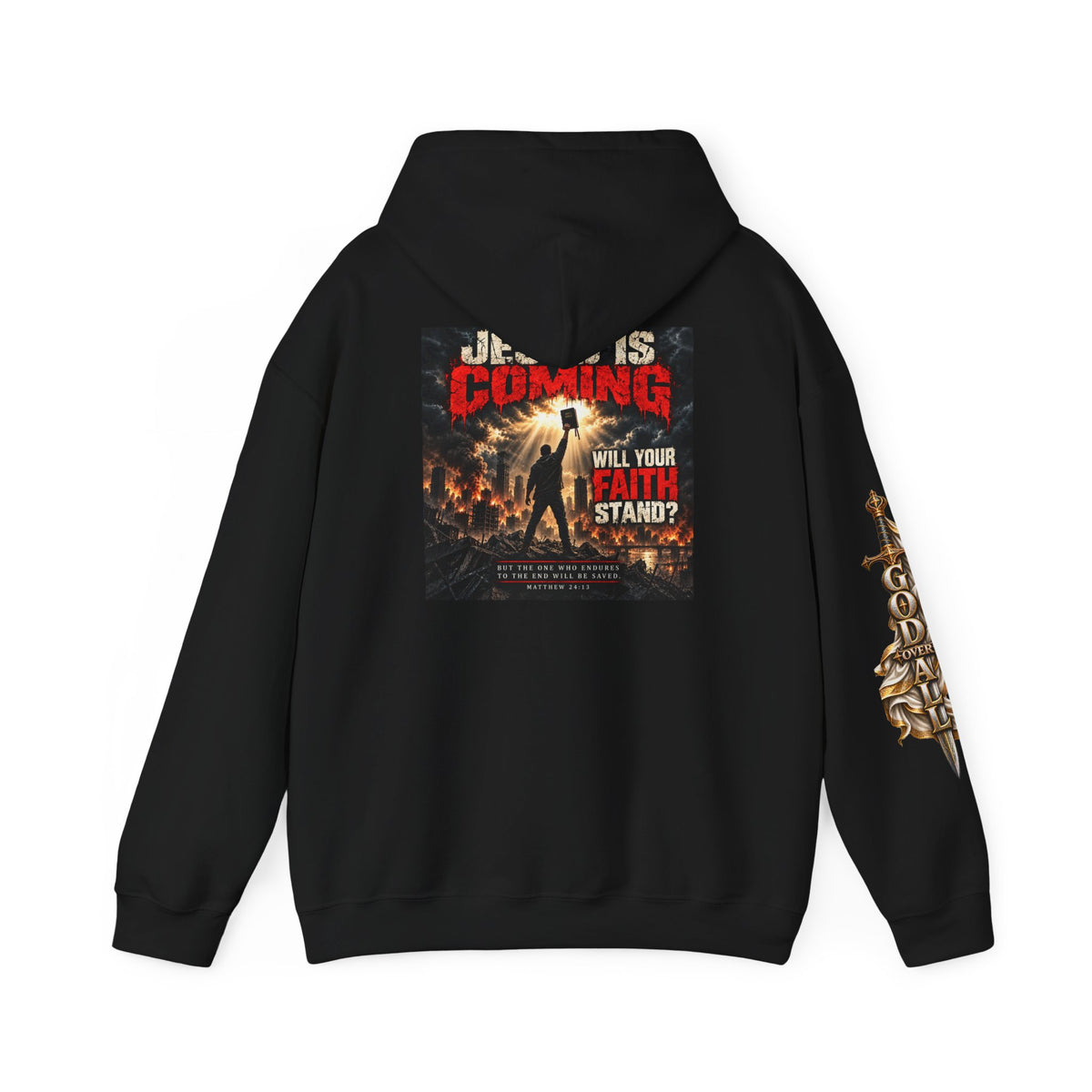 Religious Graphic Hoodie — "Jesus Is Coming / One God One Salvation" Apocalyptic Faith Sweater
