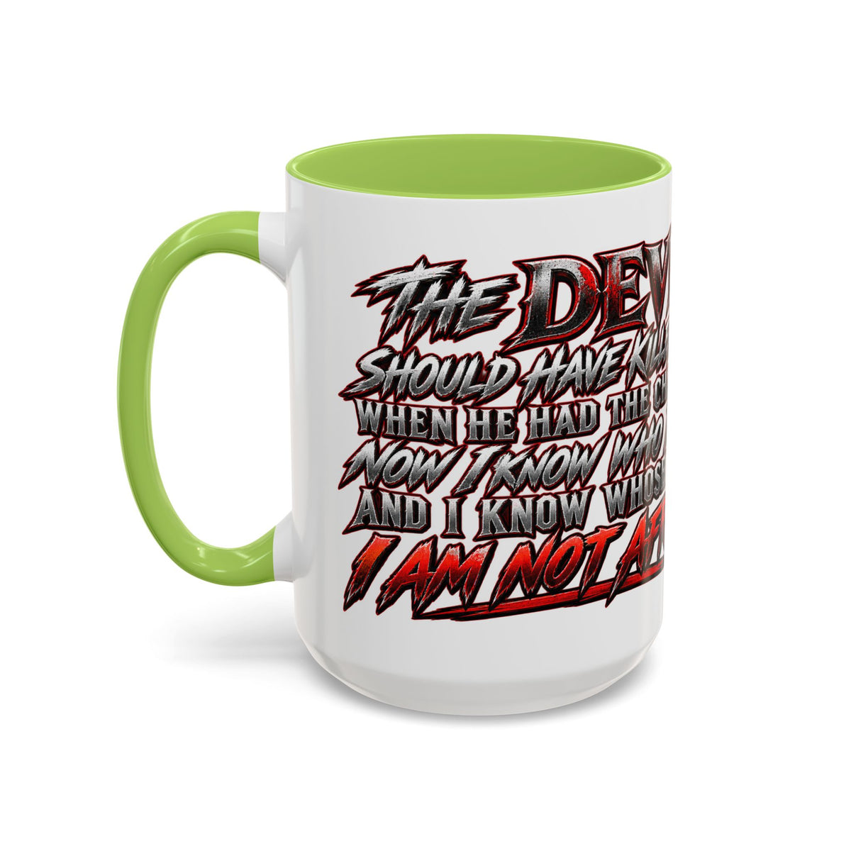 Christian Faith Mug – “Evil Never Killed Me” Cross Coffee Mug