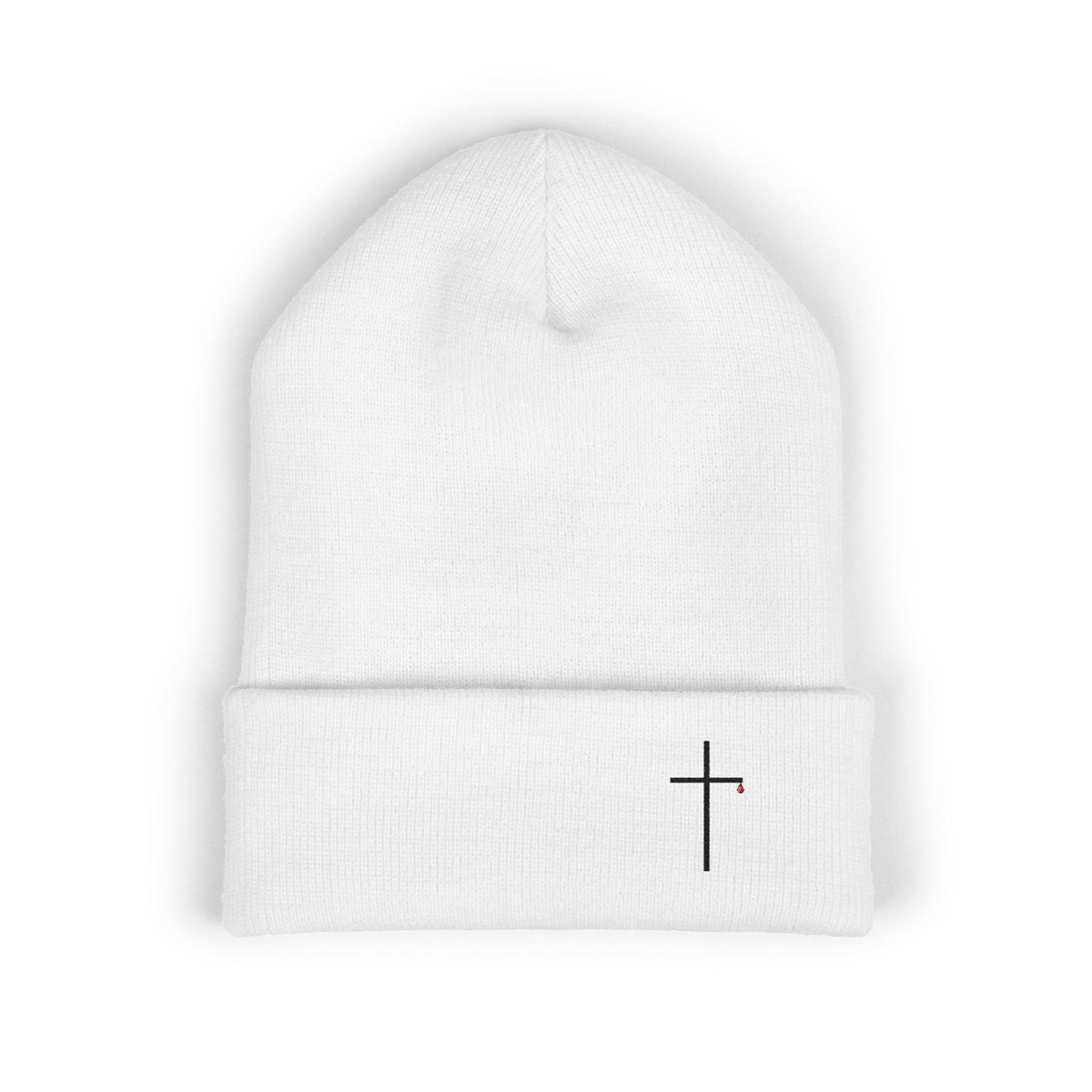 Embroidered Minimal Cross Cuffed Beanie