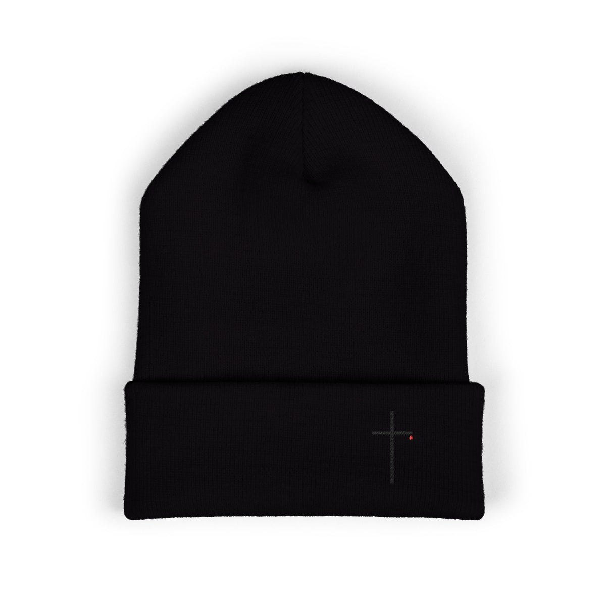 Embroidered Minimal Cross Cuffed Beanie