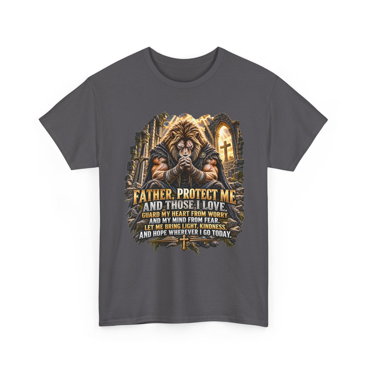 Father Protect Me — Praying Lion Cathedral T-Shirt