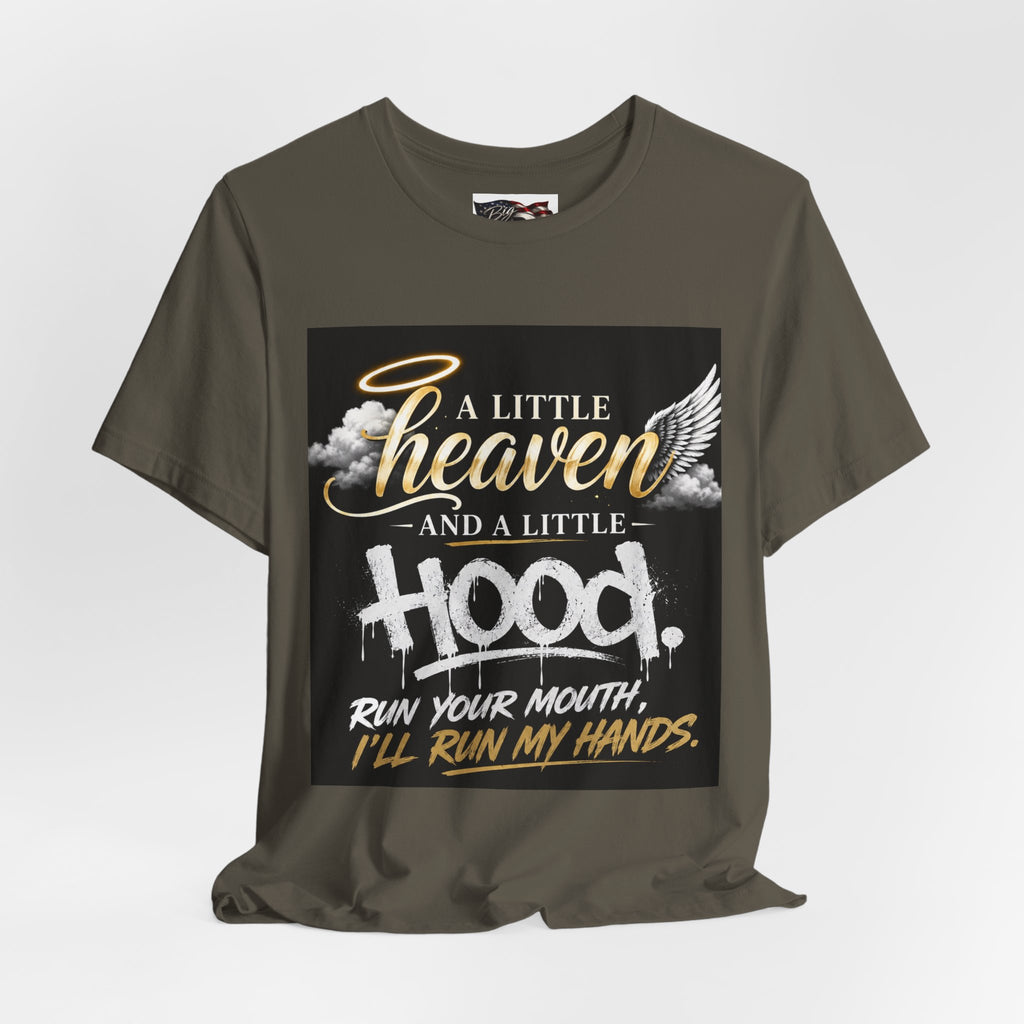 A Little Heaven and a Little Hood T-Shirt | Script Angel Wings Graphic, Bold Street Quote