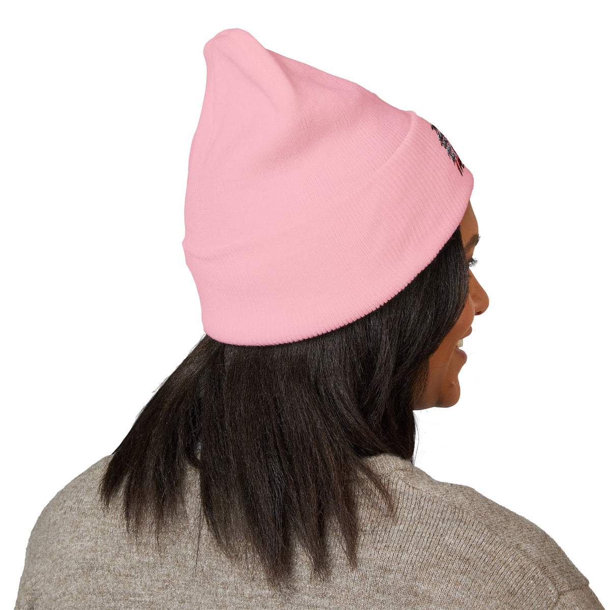 Embroidered 'Love' Script Cuffed Beanie - Classic Knit Winter Hat