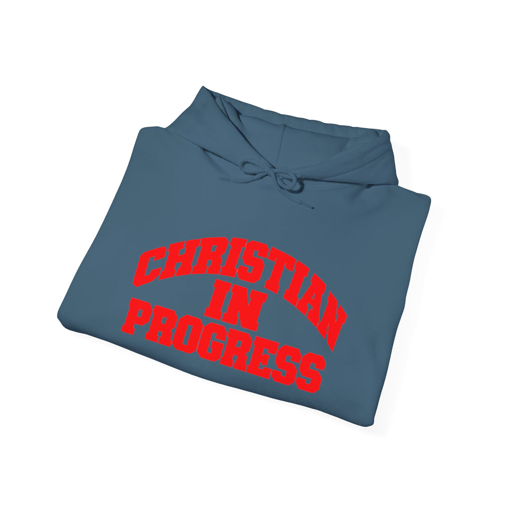 Christian in Progress hoodie | Faith graphic sweatshirt, colorful back print