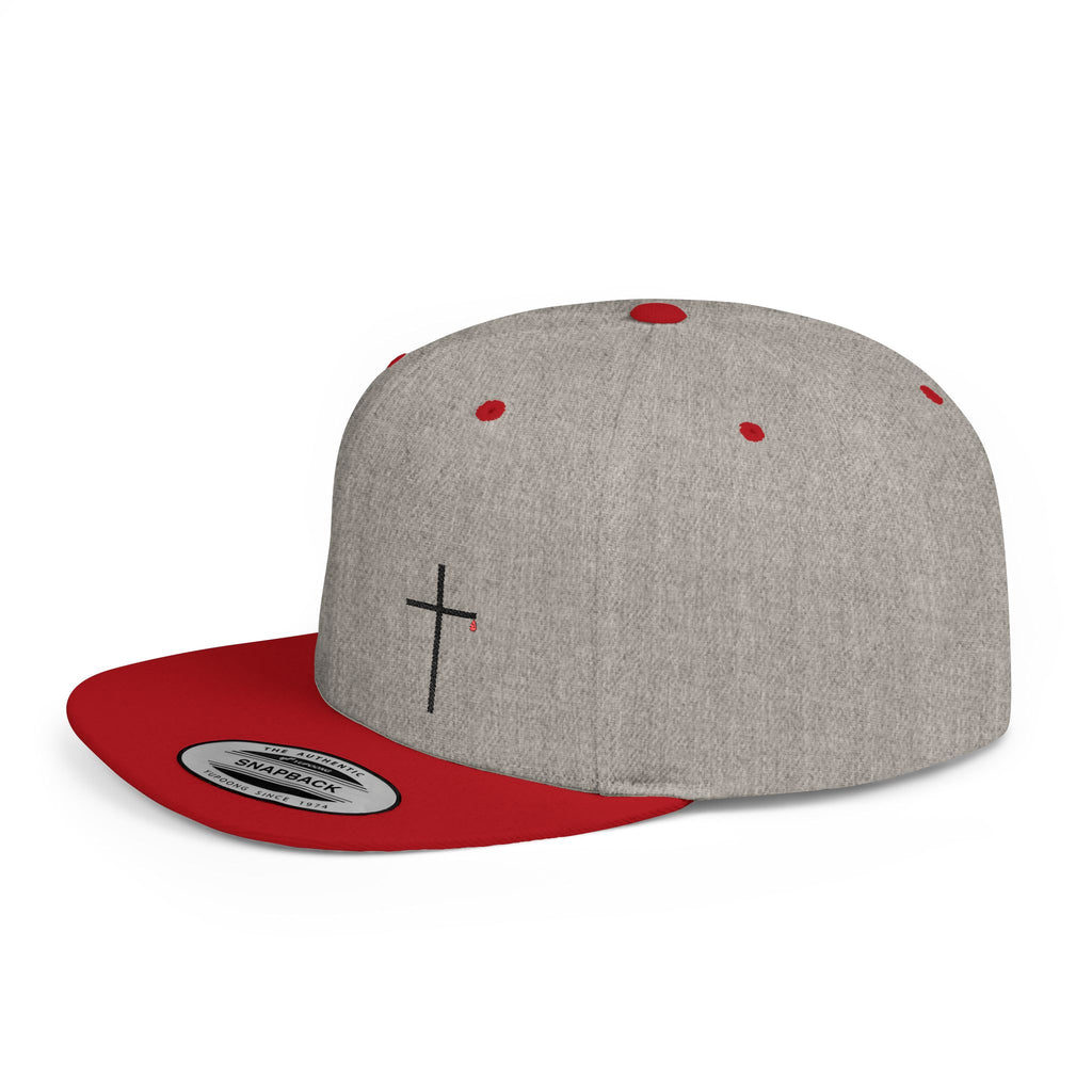 Embroidered Cross Snapback Hat — Minimal Christian Flat Bill Cap