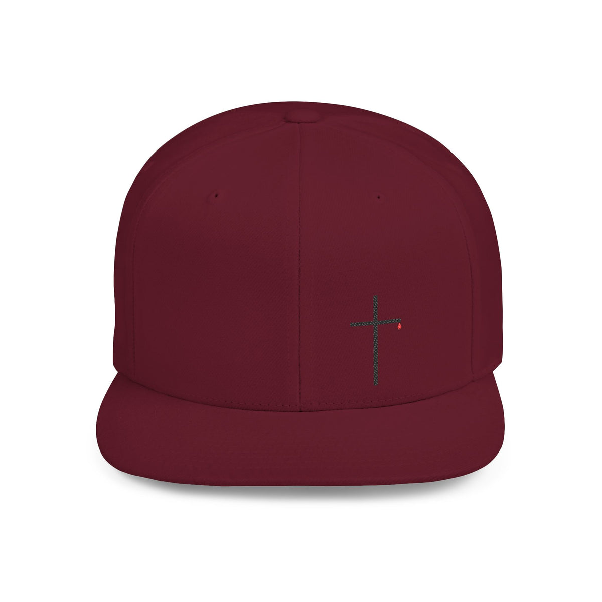 Embroidered Cross Snapback Hat — Minimal Christian Flat Bill Cap