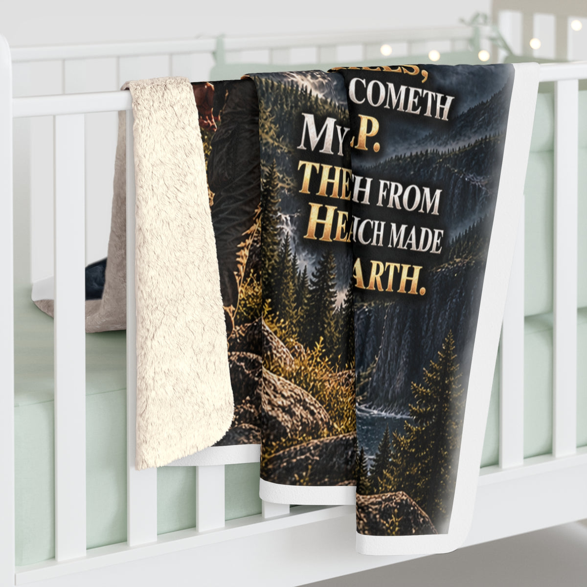Psalm 121:1-2 Mountain Sherpa Fleece Blanket
