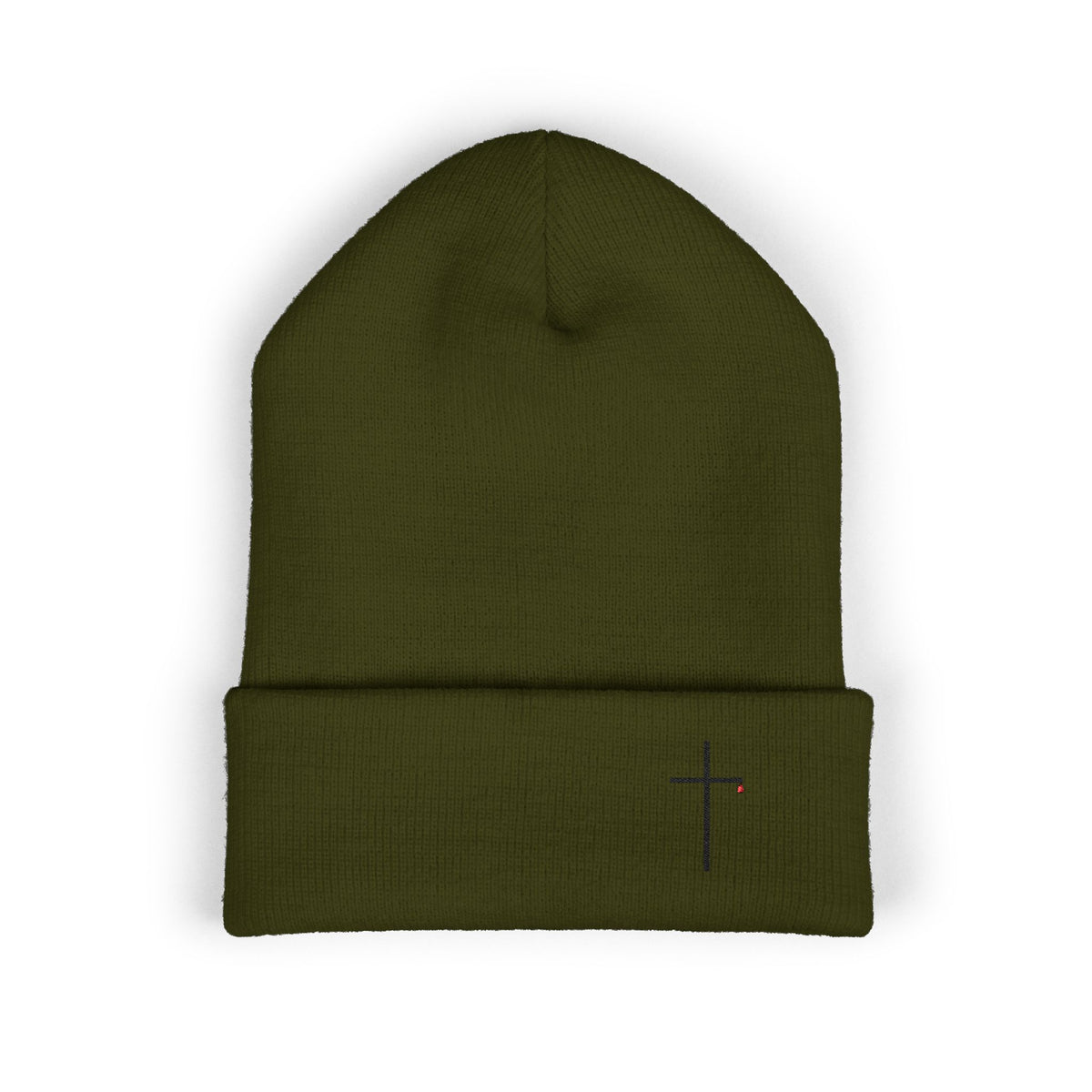 Embroidered Minimal Cross Cuffed Beanie