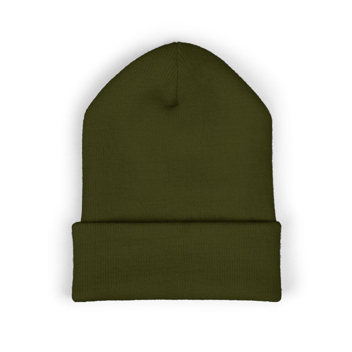 Embroidered Gold Cross Cuffed Beanie — Minimal Faith Winter Hat