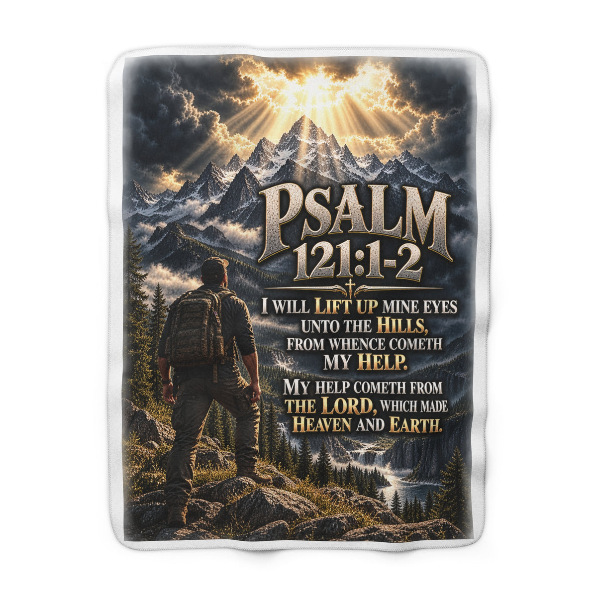 Psalm 121:1-2 Mountain Sherpa Fleece Blanket