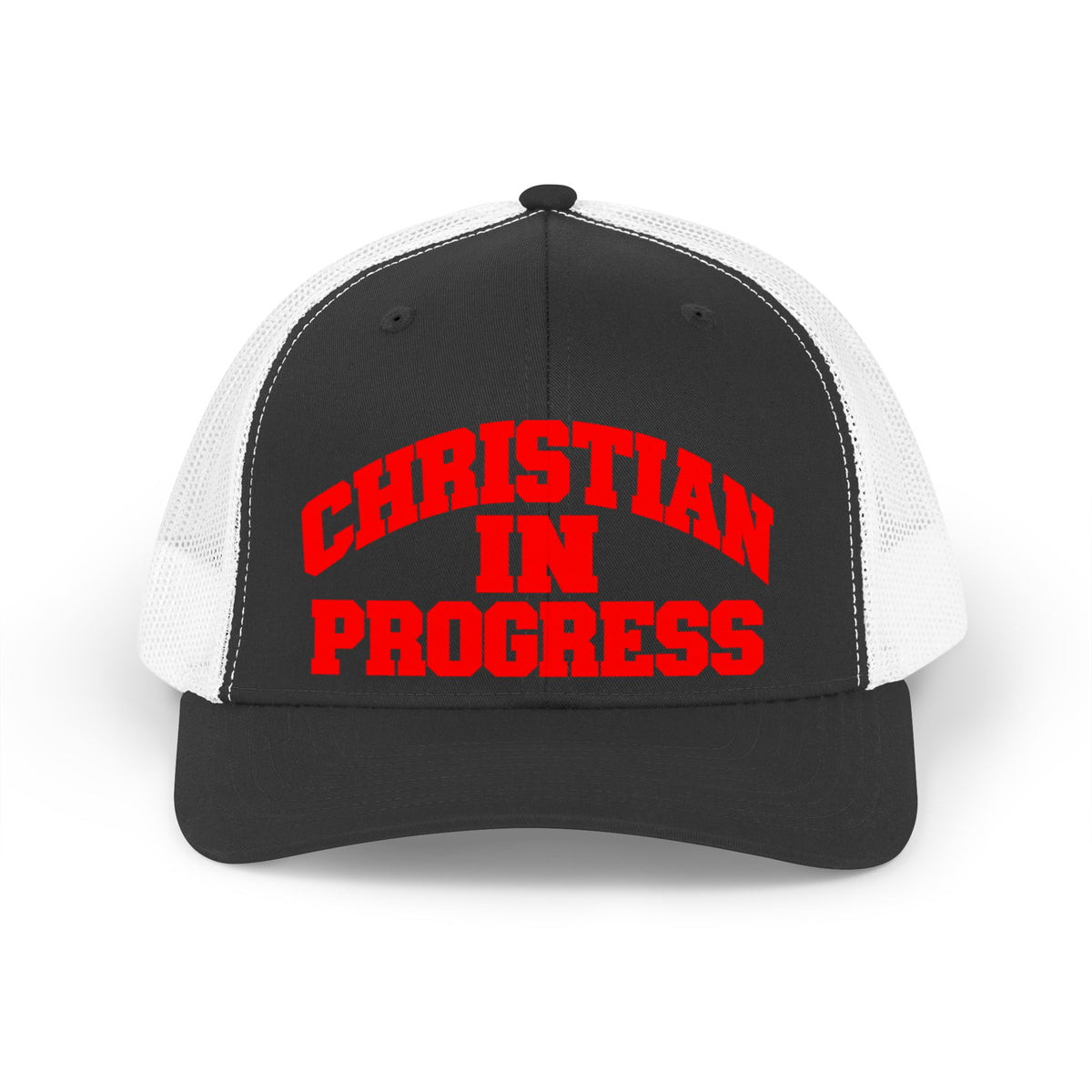 Christian In Progress Trucker Hat — Retro Faith Mesh Cap