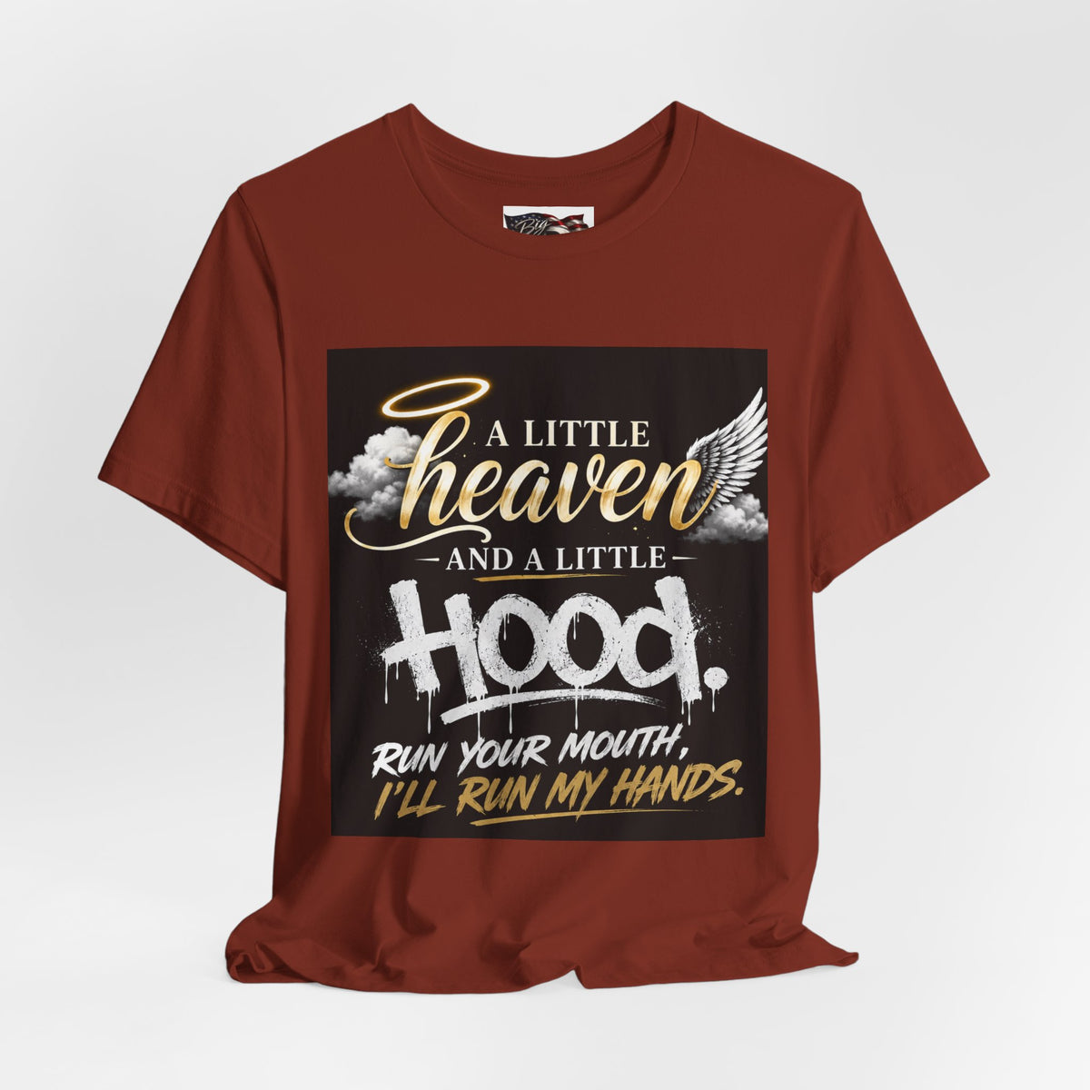 A Little Heaven and a Little Hood T-Shirt | Script Angel Wings Graphic, Bold Street Quote