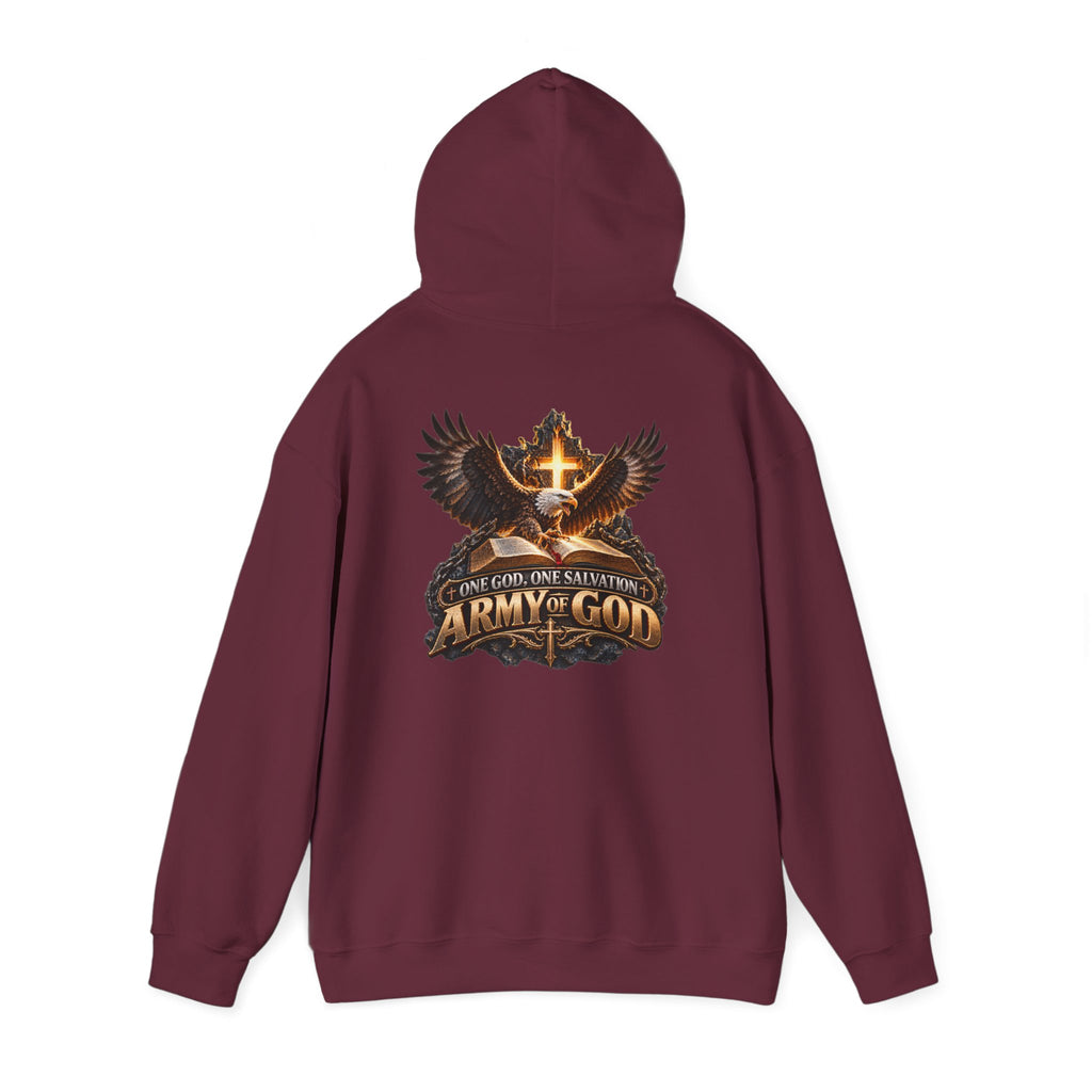 Army of God Christian Cross Hoodie — One God, One Salvation Graphic Sweatshirt