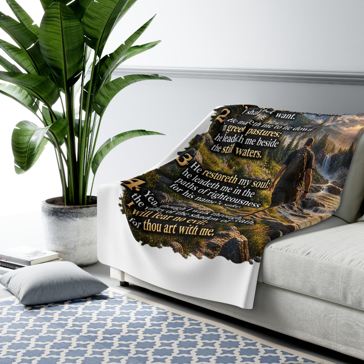 Psalm 23:1-4 Sherpa Fleece Blanket – Christian Scripture Gift
