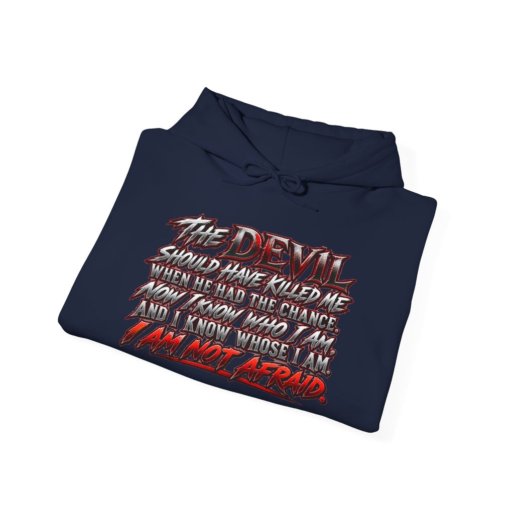 Devil Quote Graphic Hoodie — Gothic Script White Pullover