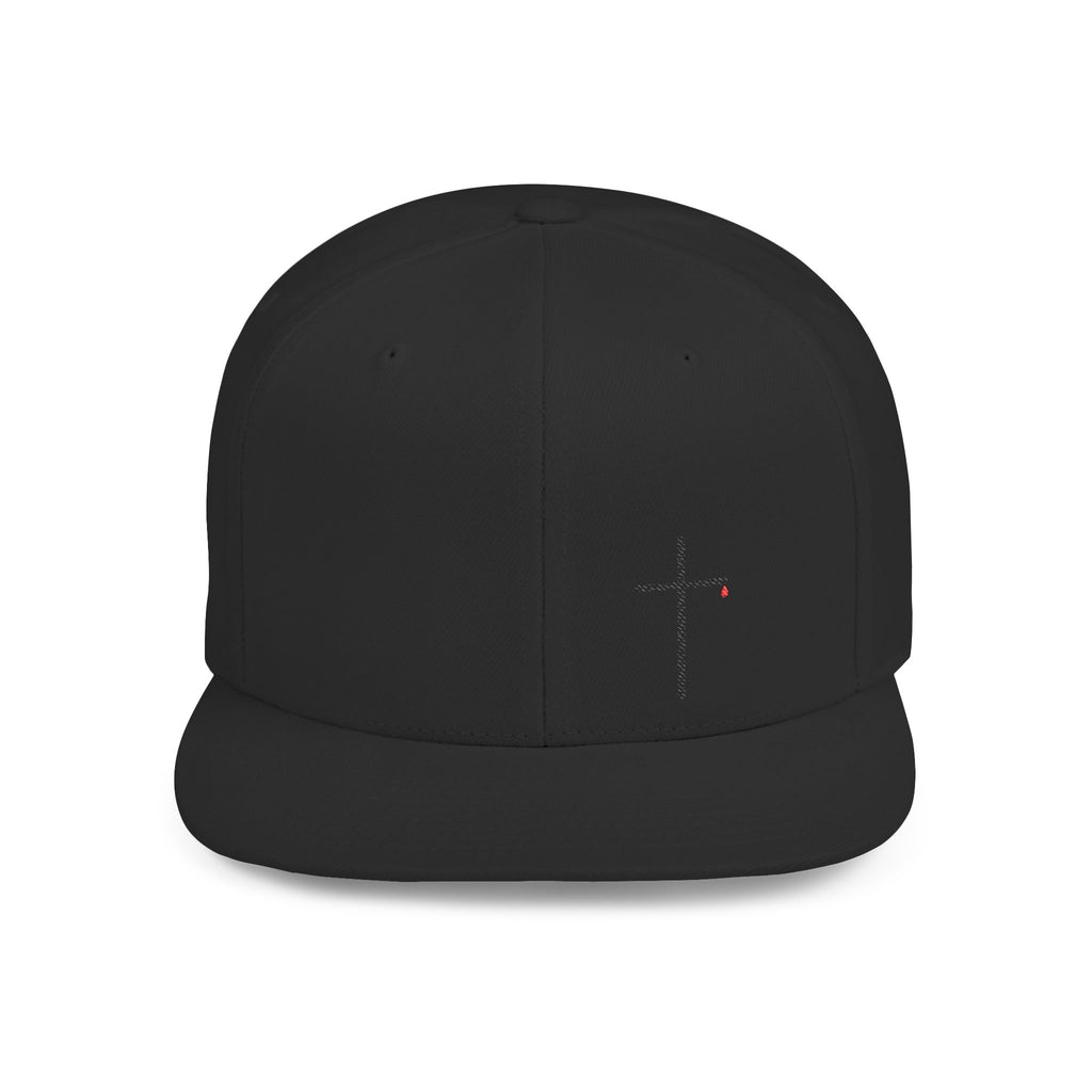 Embroidered Cross Snapback Hat — Minimal Christian Flat Bill Cap