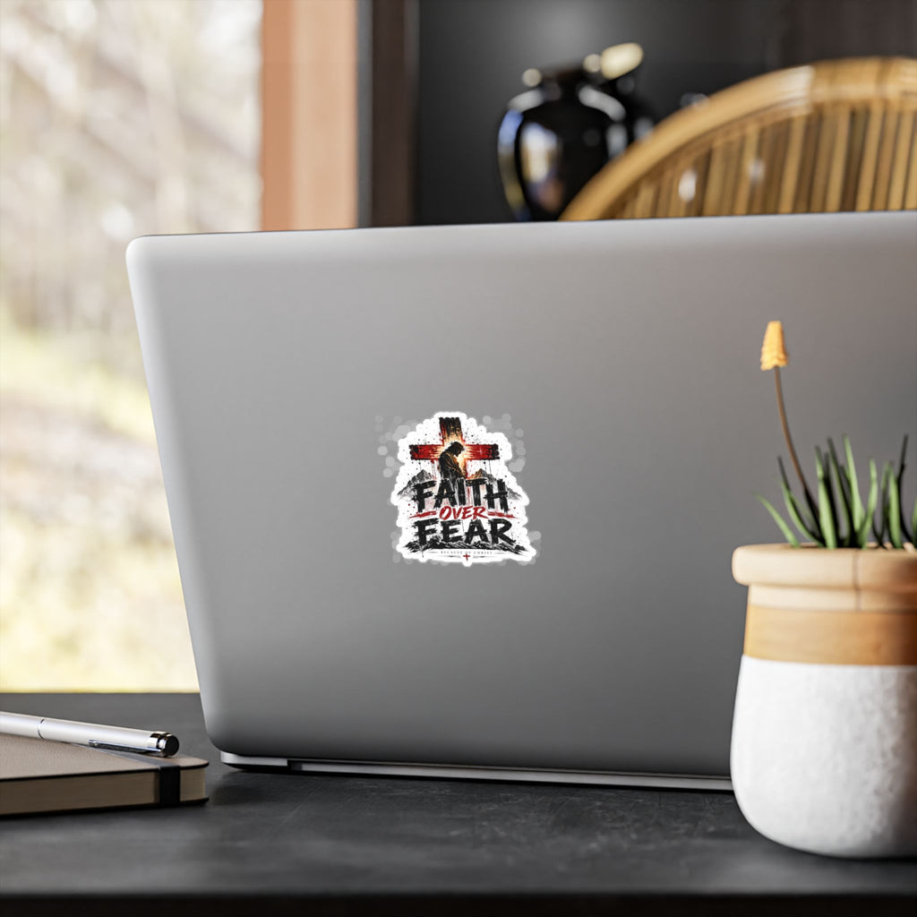 Faith Over Fear Kiss-Cut Vinyl Sticker — Christian Cross Inspirational Decal