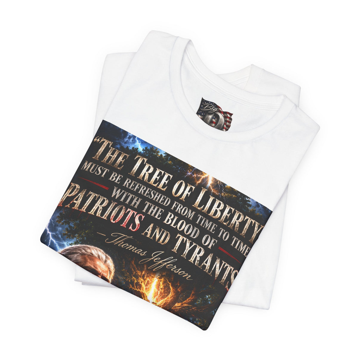 Tree of Liberty quote Tee | George Washington portrait, lightning, dramatic patriotic design