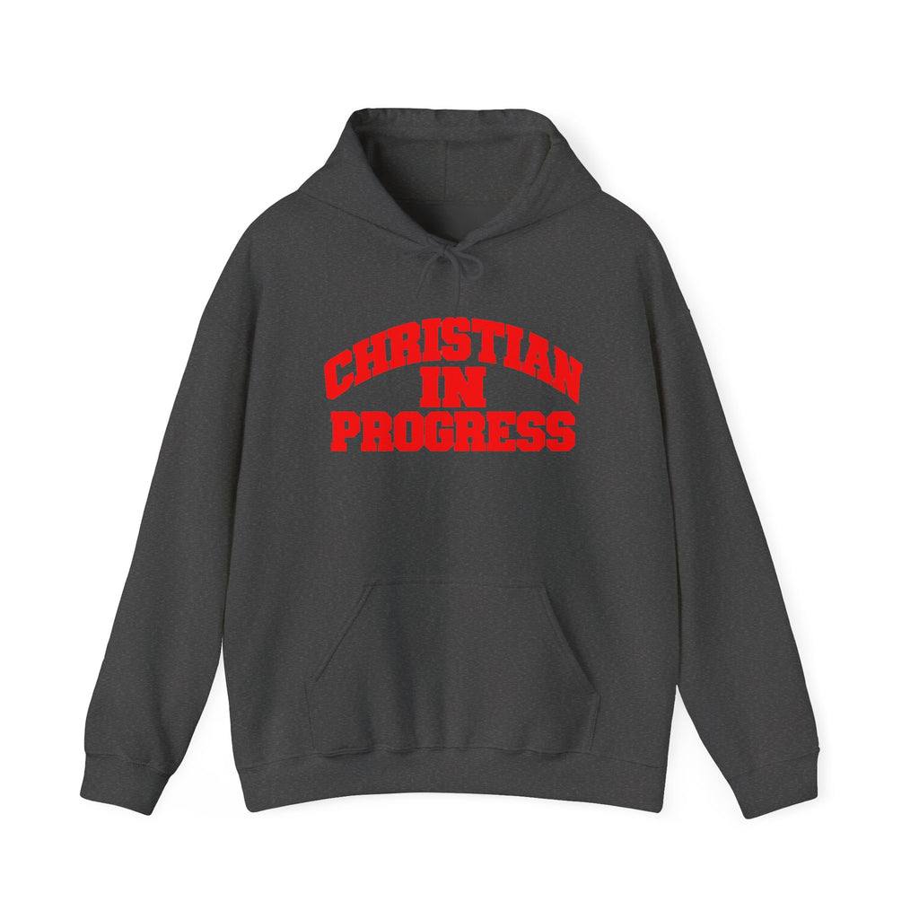 Christian in Progress hoodie | Faith graphic sweatshirt, colorful back print
