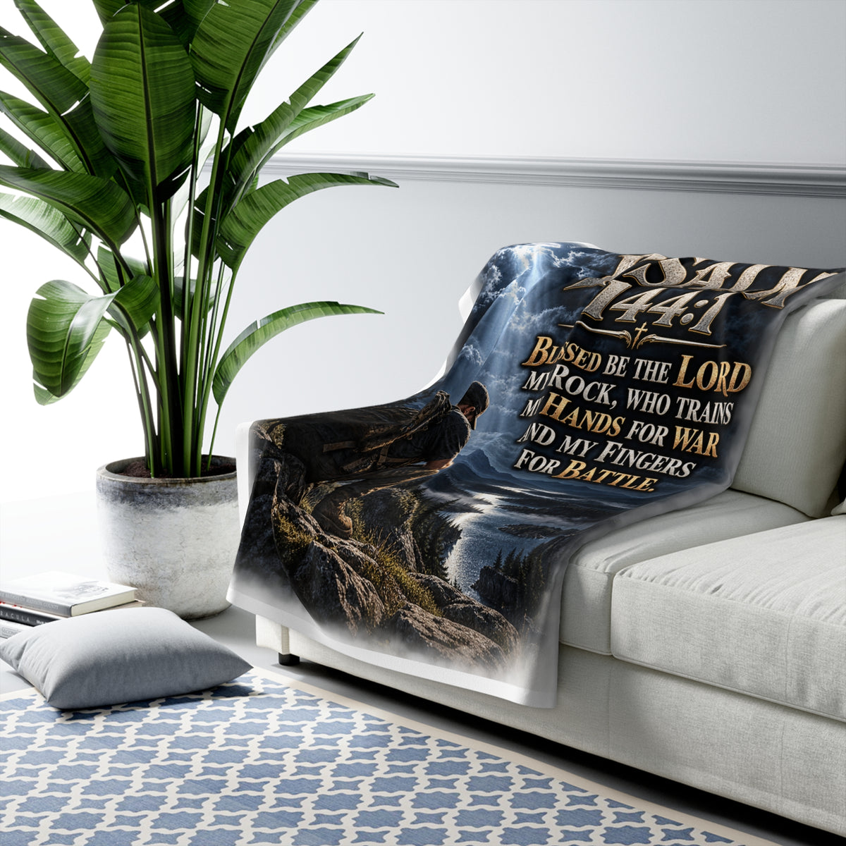 Psalm 144:1 Christian Sherpa Fleece Blanket – Blessed Be the Lord