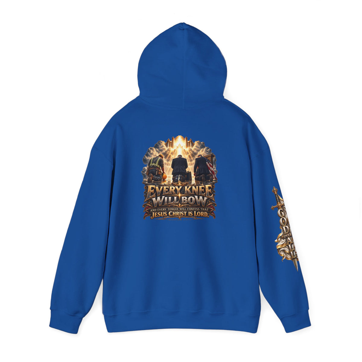 Religious Hoodie — “Every Knee Will Bow / One God, One Salvation” Christian Pullover