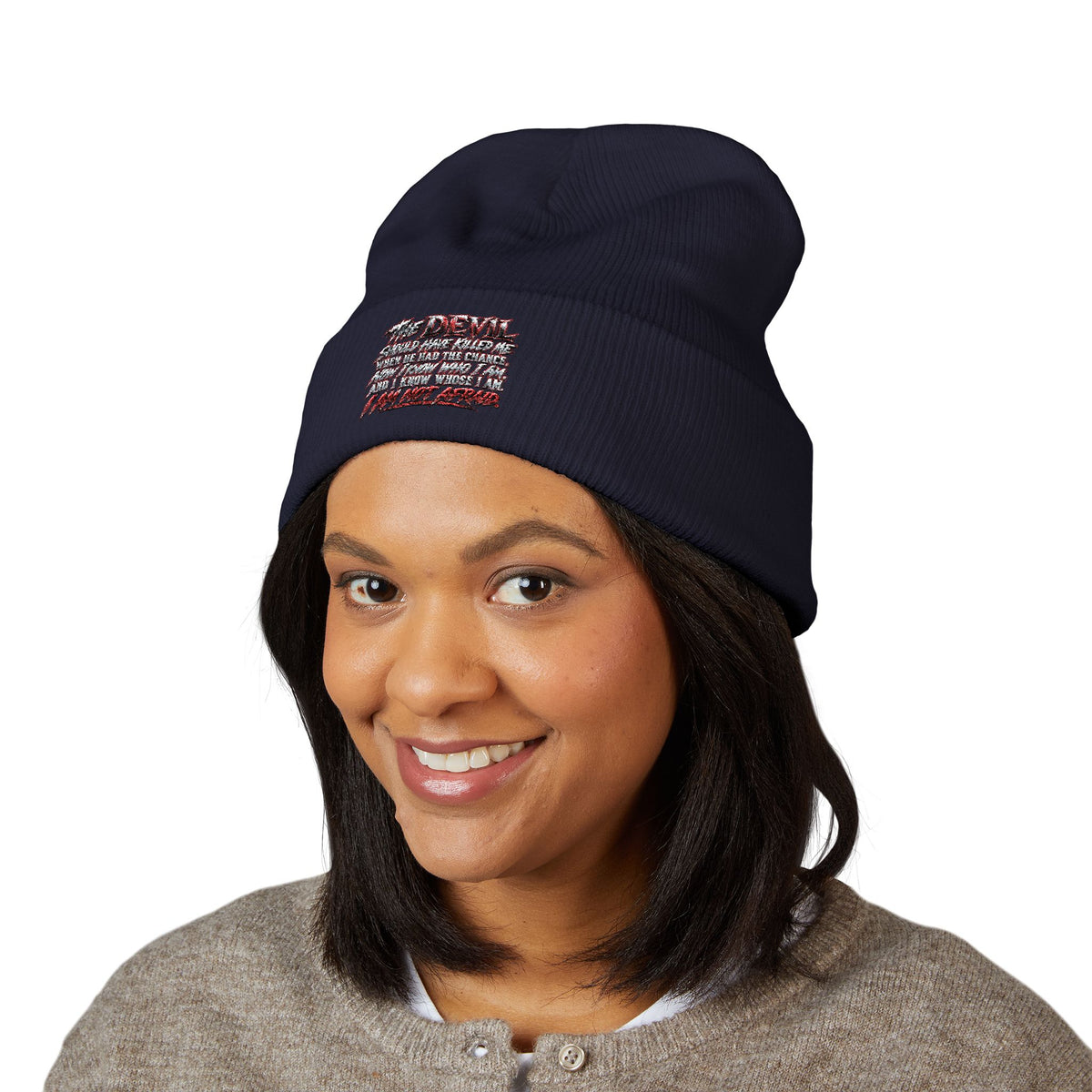 Embroidered 'Love' Script Cuffed Beanie - Classic Knit Winter Hat