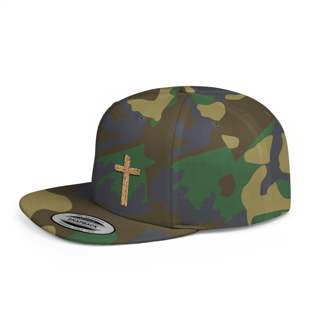 Gold Glitter Cross Flat Bill Snapback Hat